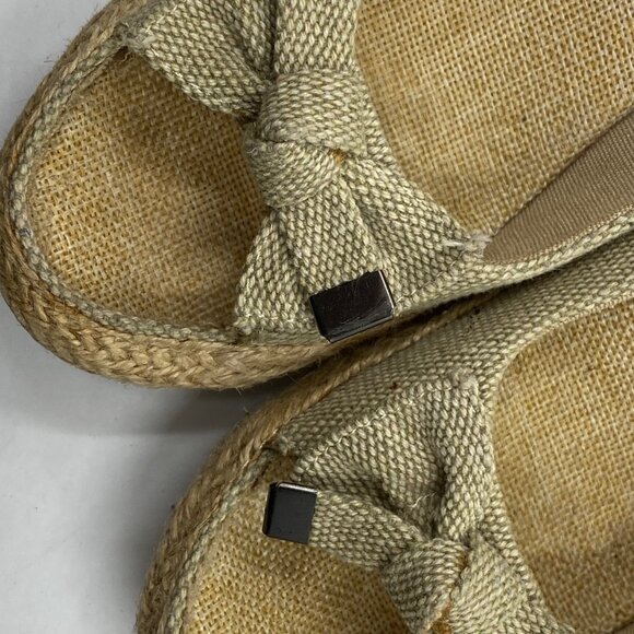 N.Y.L.A. Light Tan Women Size 7.5 Espadrilles Wedges Bow Open Toe Shoes - Picture 3 of 10